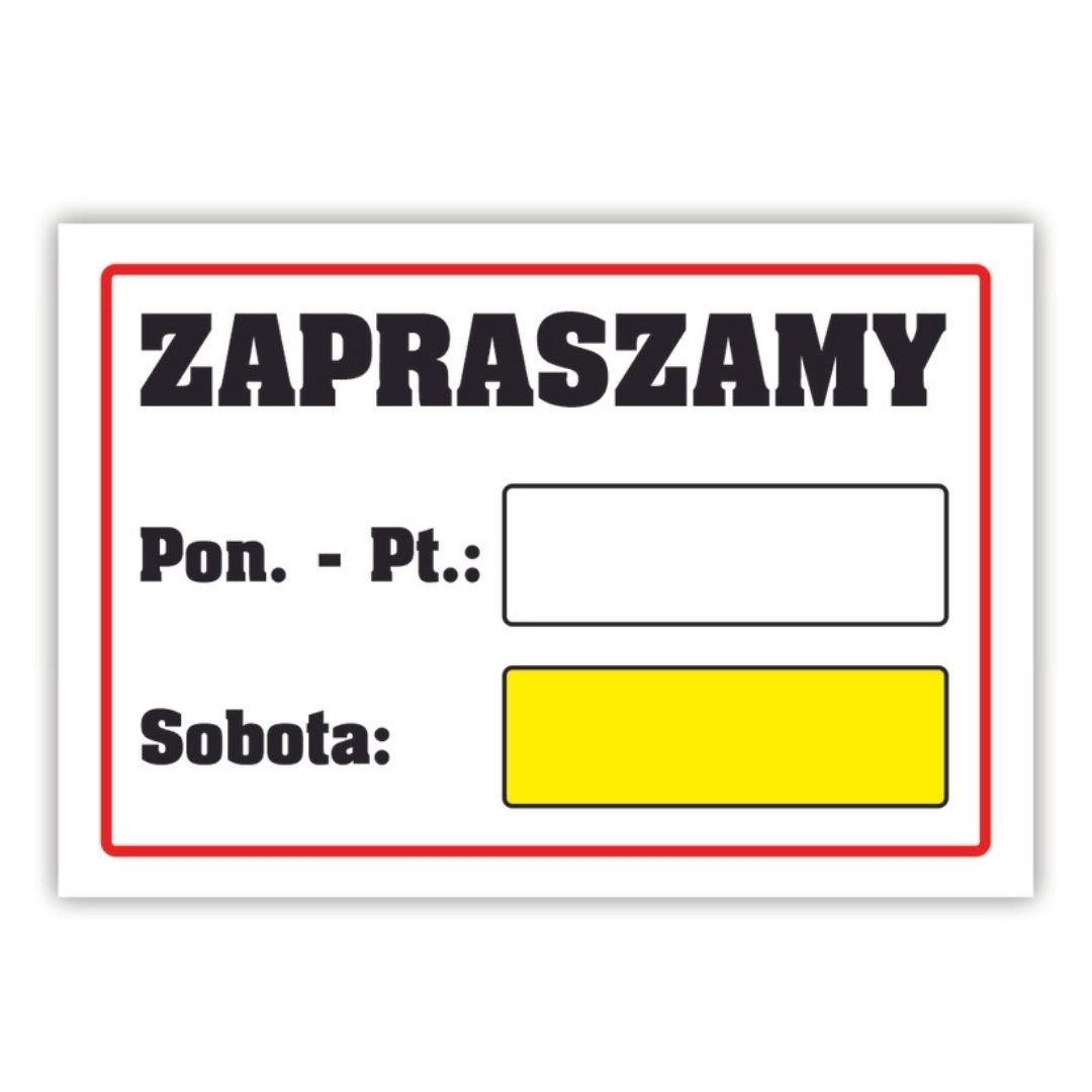 Tablica laminowana A5 - zapraszamy sobota