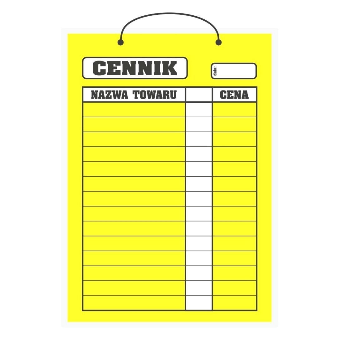 Tablica laminowana A3 - cennik żółty