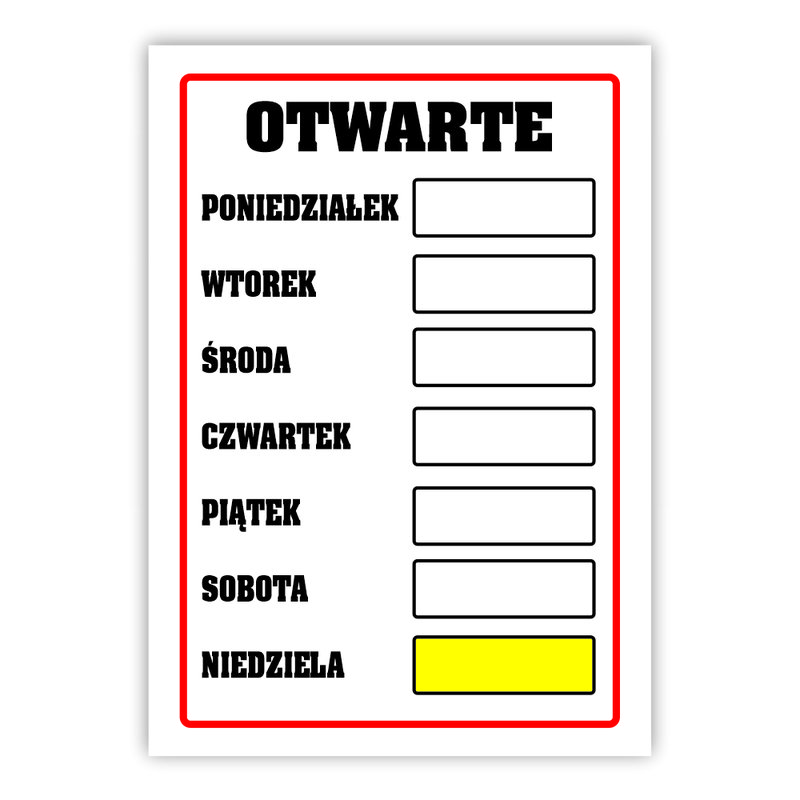 Tablica laminowana A4 - otwarte 7 dni tyg.