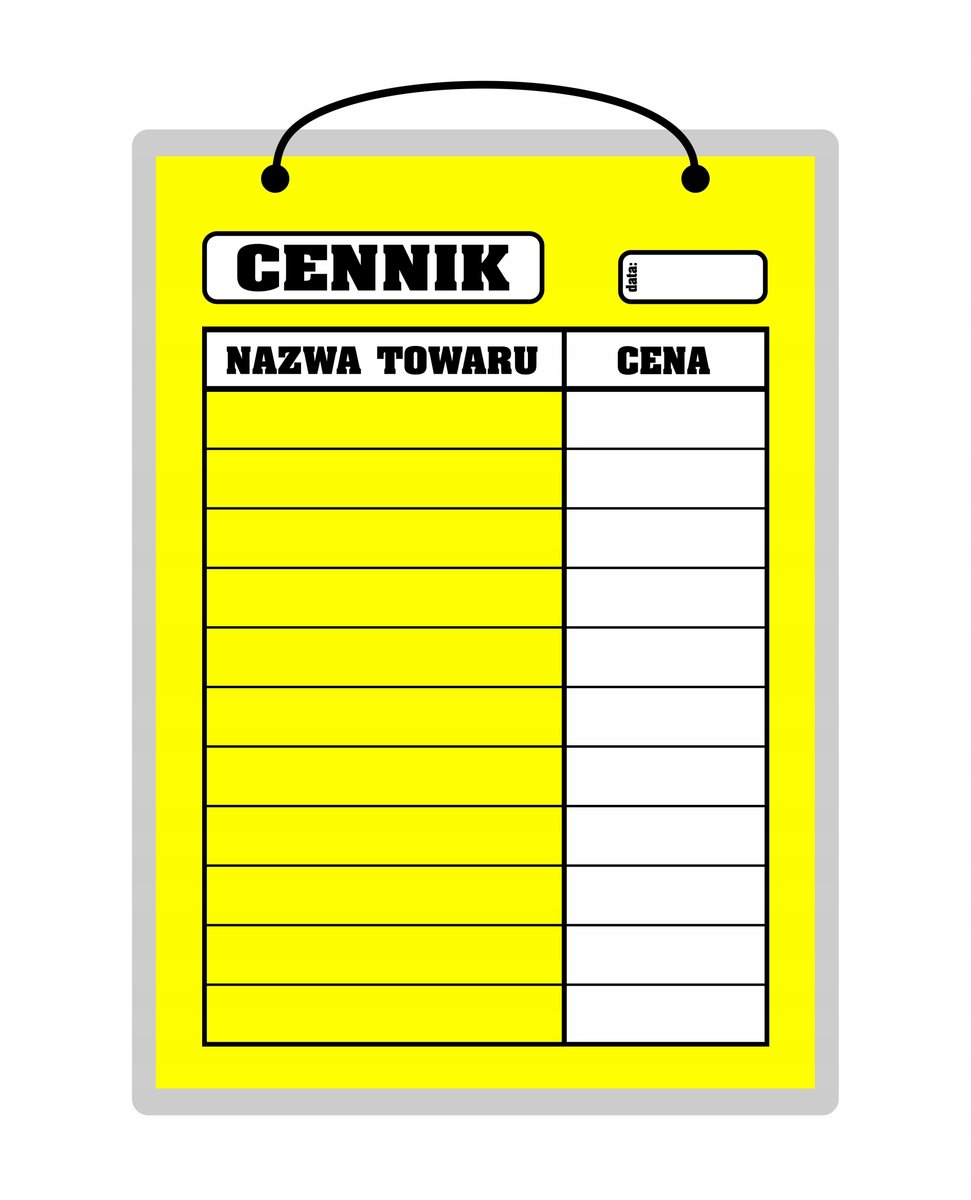 Tablica laminowana A4 - cennik żółty