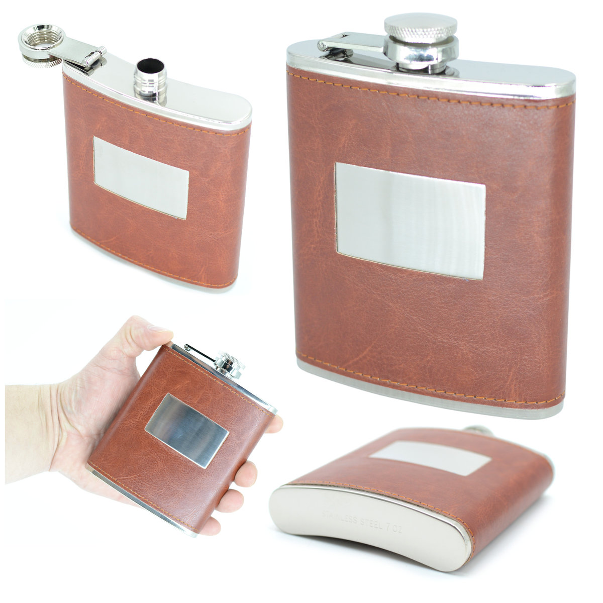 Piersiówka 210Ml Stalowa Metalowa Nierdzewna Skóra