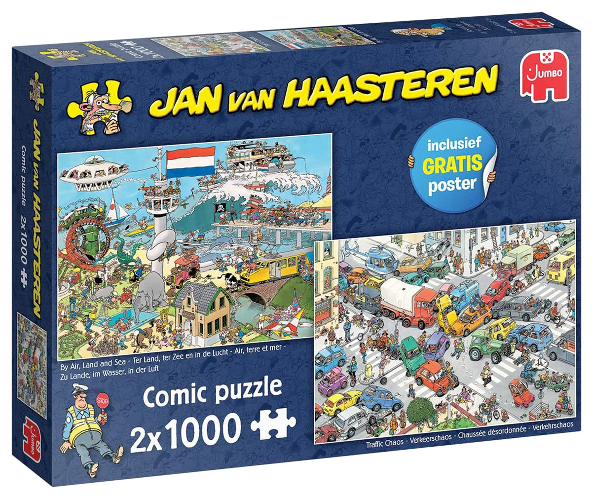 Puzzle, Jan van Haasteren, Drogowy chaos/W powietrzu, na lądzie, na wodzie, 2x1000 el.
