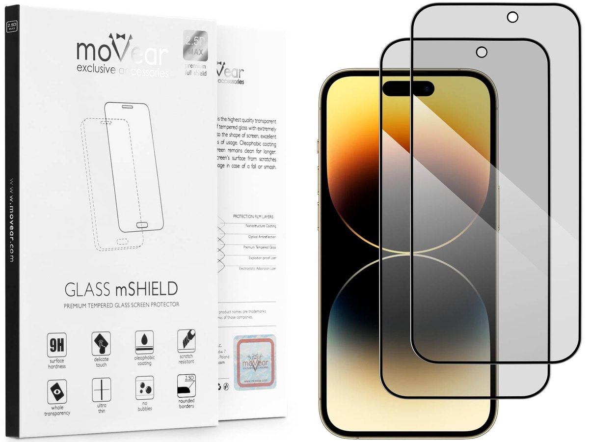 2 Szt. | moVear 2.5D Max Privacy - Prywatyzujące Szkło Hartowane Do Apple Iphone 14 Pro (6.1
