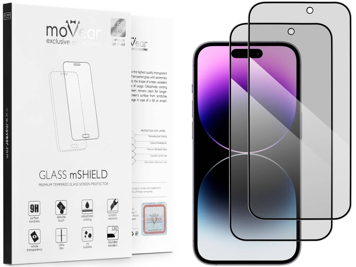 2 Szt. | moVear 2.5D Max Privacy - Prywatyzujące Szkło Hartowane Do Apple Iphone 14 Pro Max (6.7