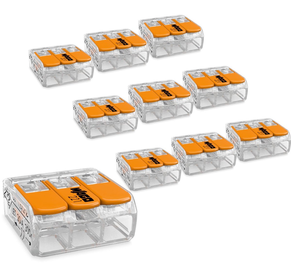Zestaw 10X Złączka Instalacyjna Szybkozłączka Wago 221-413 Na Przewód 3X0,2-4Mm