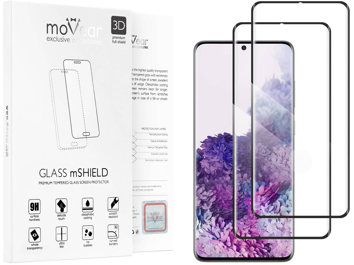 movear 2 szt. Szkło Hartowane 3D na Samsung Galaxy S20 na Cały Ekran, 9H GLASS mSHIELD Czarny