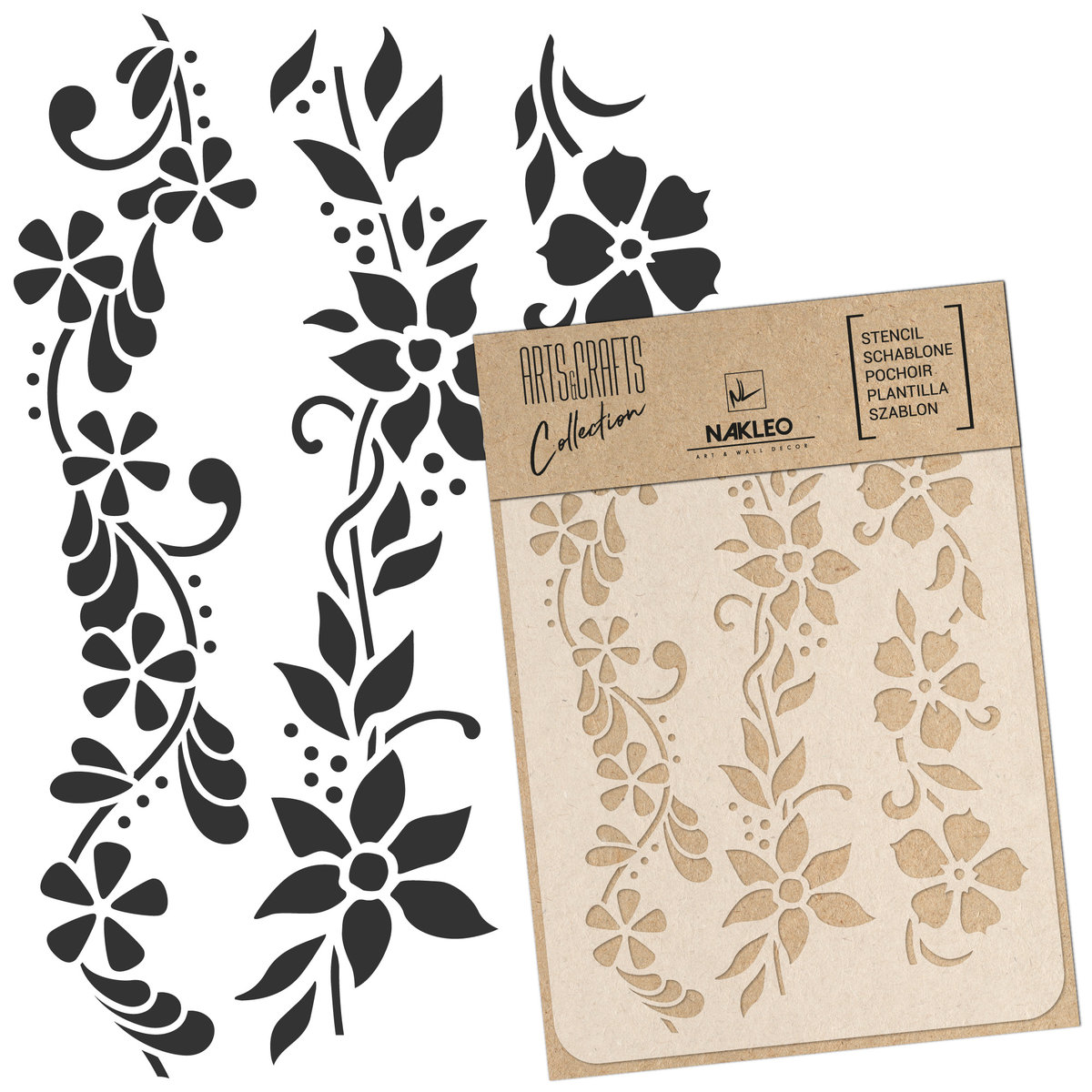 szablon malarski scrapbooking – craft // MINI BORDIURA – KWIATY - A4 (21x30cm)