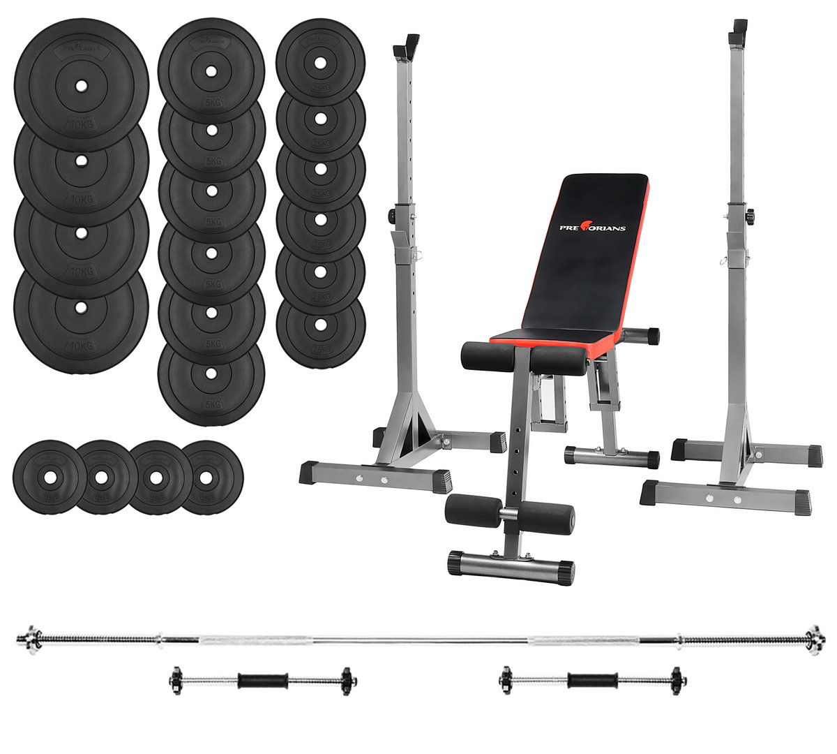 Zestaw Do Ćwiczeń 122Kg Z Ławką Treningową Tb102 Sztangą / Gryfem Prostym 180 cm, Obciążeniem 90 Kg I Hantlami