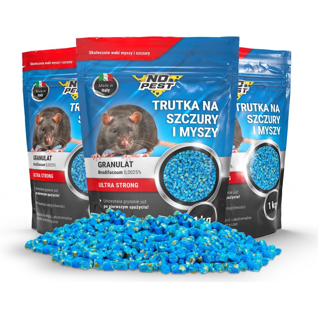 Trutka na Szczury i Myszy Brodifakum 3kg NO PEST Granulat Ziarno Trucizna Środek na Myszy Szczury Gryzonie