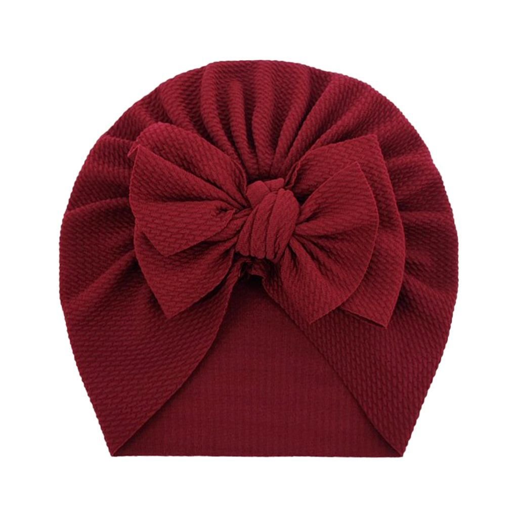 Turban niemowlęcy z kokardką, czapka dziewczęca, bordowa