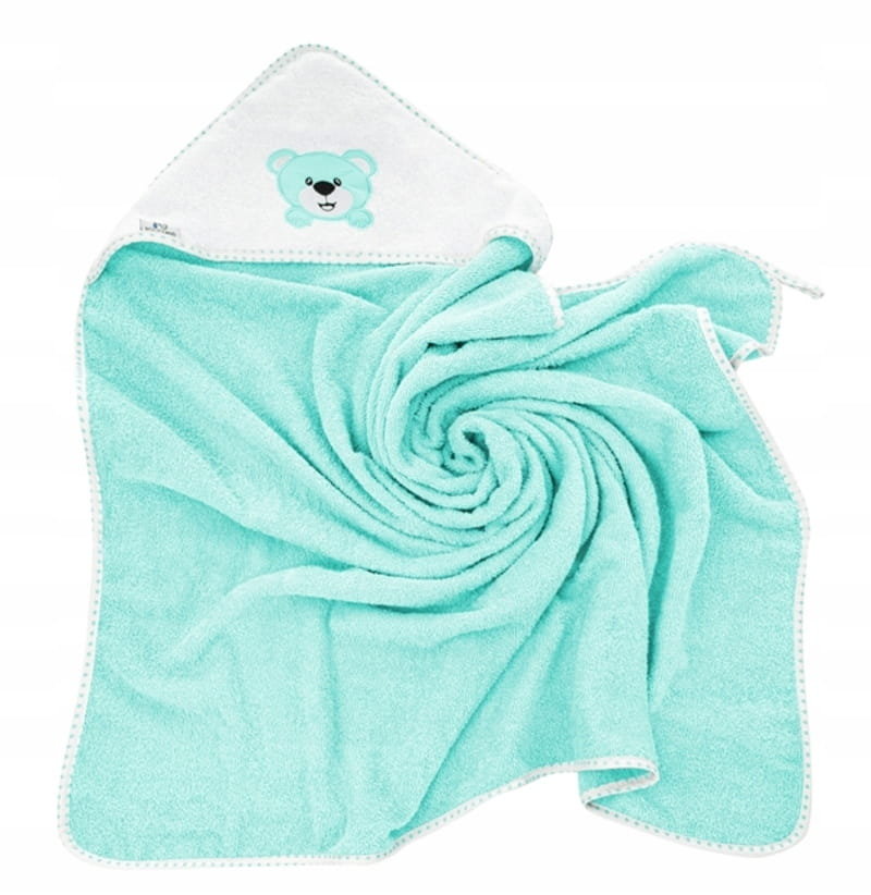 Bocioland Okrycie Kąpielowe Ręcznik Z Kapturkiem 80X80Cm Miś Aqua 2238