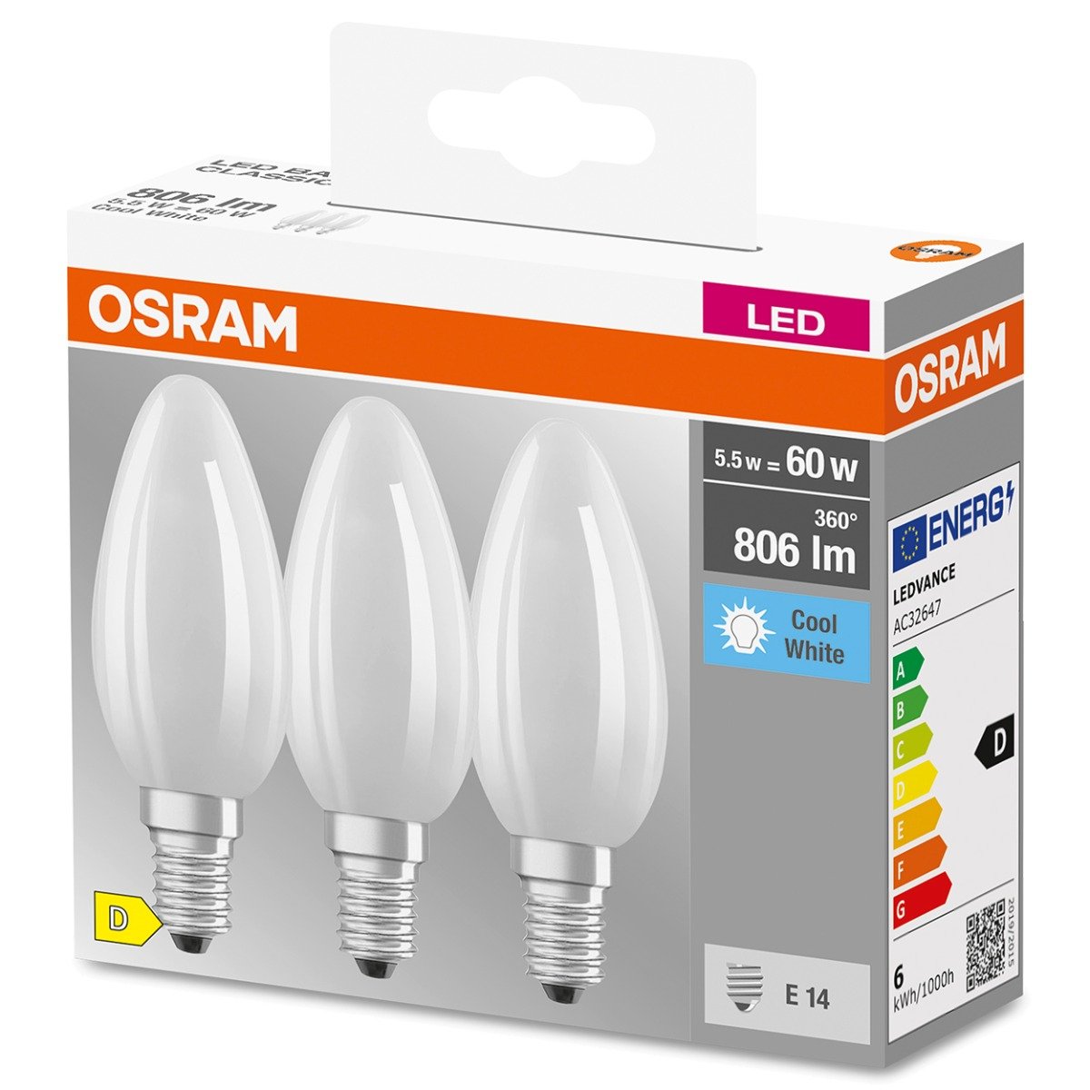 Żarówka LED 3 szt. 6 W = 60 W 806 lm Neutralna biel Osram