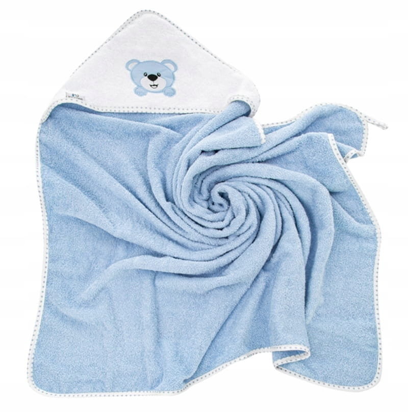 Bocioland Okrycie Kąpielowe Ręcznik Z Kapturkiem 80X80Cm Miś Niebieski 0229