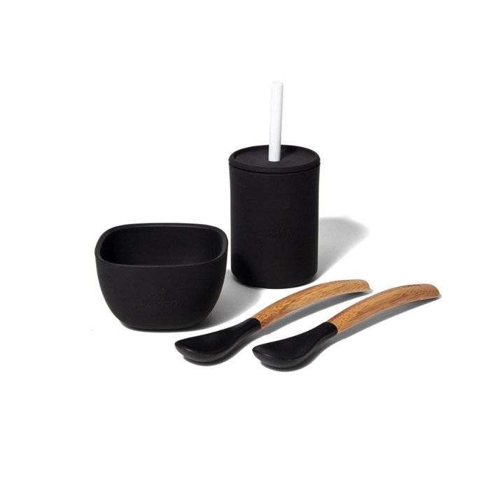 Avanchy La Petite Silikonowy Zestaw Obiadowy Dla Dziecka Black