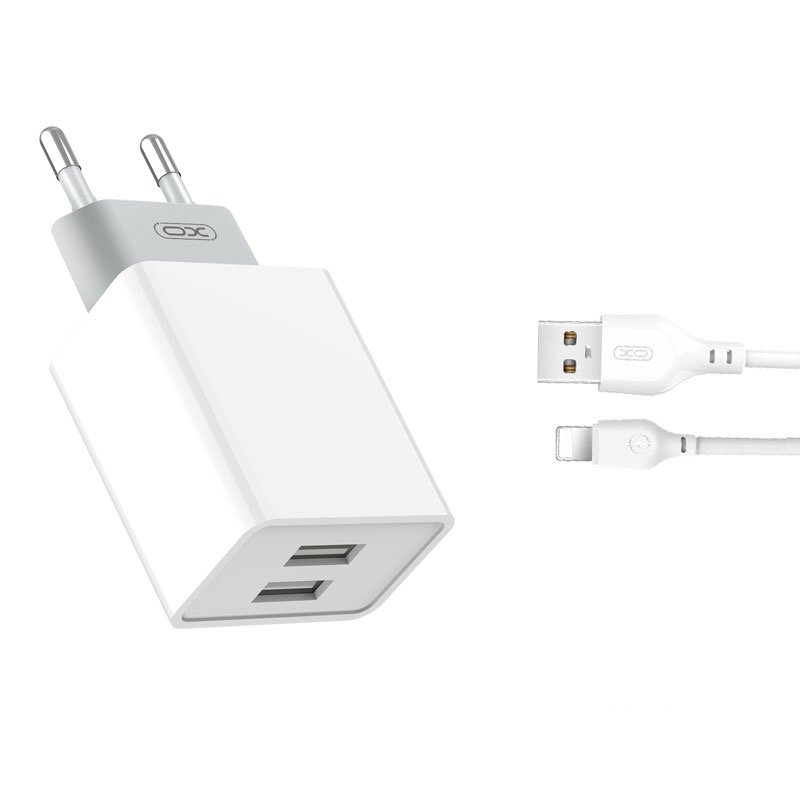 XO Ładowarka sieciowa L65 plus kabel 8-pin biała 2USB 2,4A