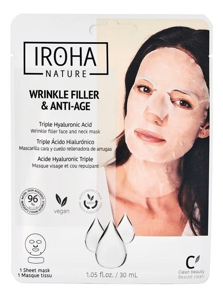 Iroha Nature, Przeciwzmarszczkowa maska w płachcie na twarz i szyję z kwasem hialuronowym, 30ml
