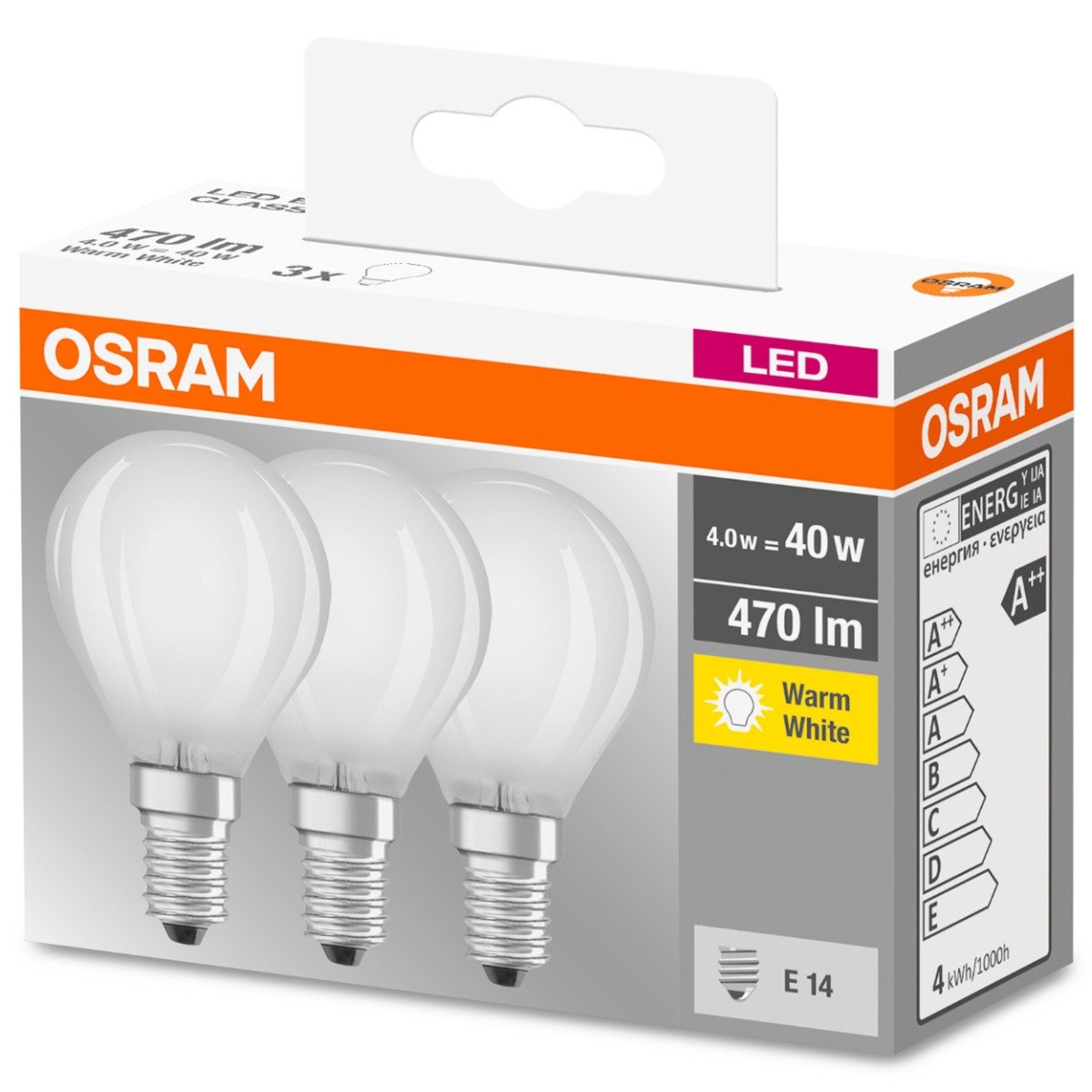 Osram Żarówka LED E14 4W ciepła biel 470 lumenów, 3 szt.