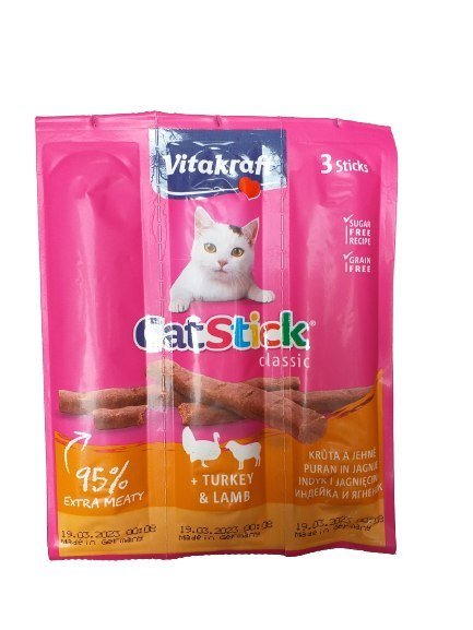 Vitakraft Cat Stick Mini kabanosy dla kota indyk i jagnię 3szt