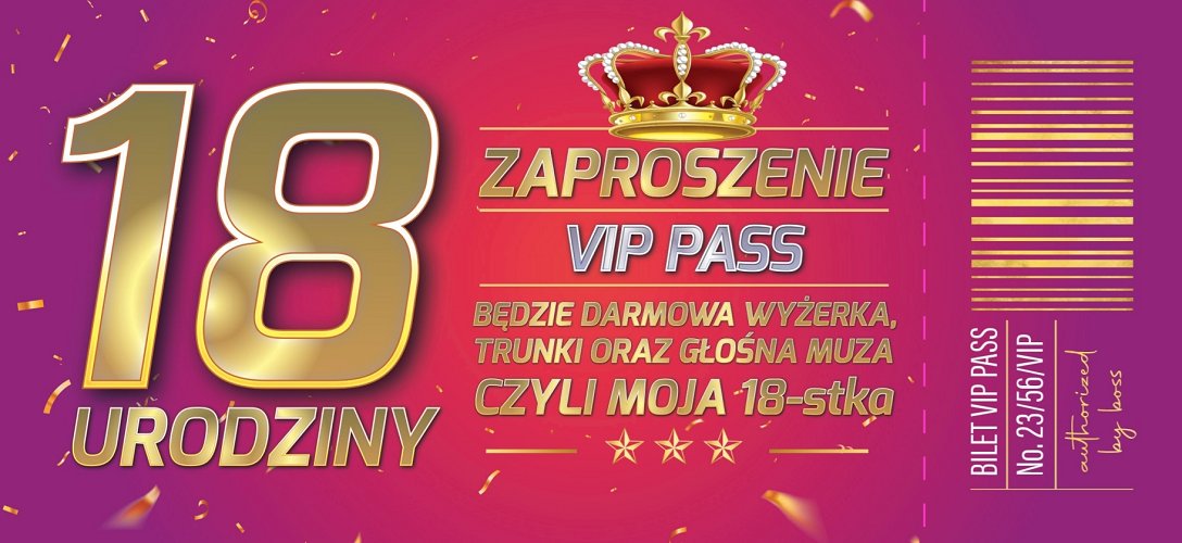 Zaproszenie Na 18 Urodziny Z Biletem Vip Zestaw 10 Szt Zdl4