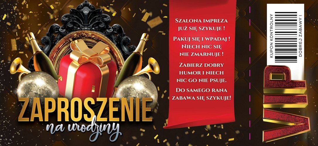 Zaproszenia Urodzinowe Z Biletem Vip Zestaw 10 Szt Zdl8