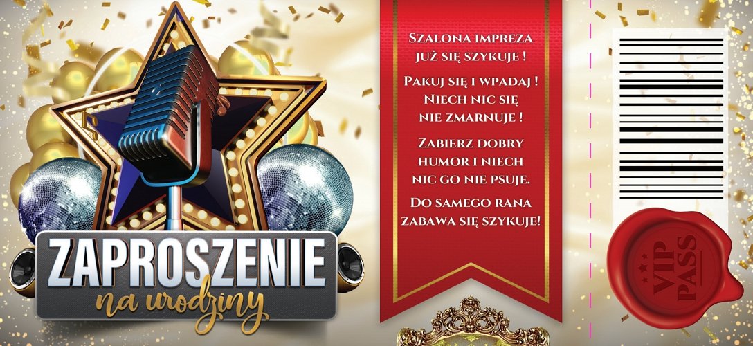 Zaproszenie Na Urodziny Z Biletem Vip Komplet 10 Szt Zdl7