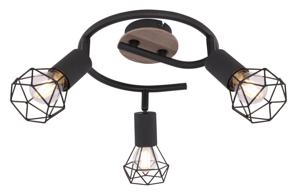 Globo Xara I 54802S-3H plafon lampa sufitowa 3x40W E14 czarny/drewniany