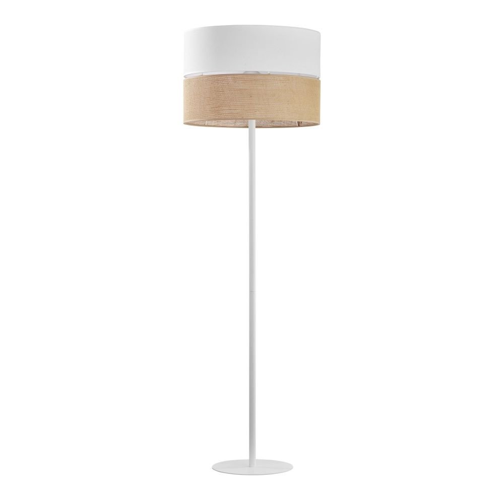 Euluna Lampa podłogowa Linobianco, klosz z tkaniny i juty