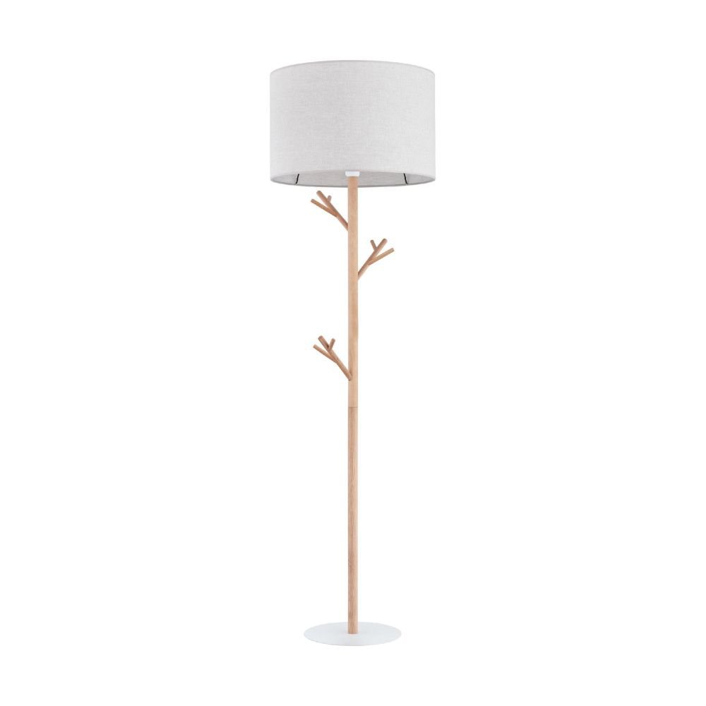 Lniana lampa podłogowa na drewnianej nodze TK 5574 z serii ALBERO