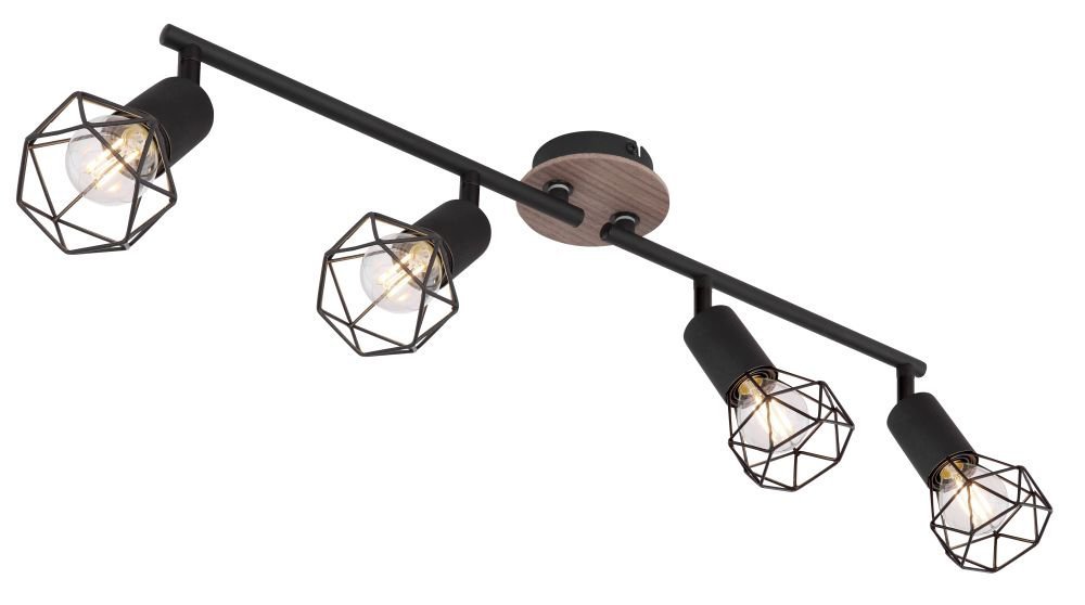 Globo Xara I 54802S-4H plafon lampa sufitowa 4x40W E14 czarny/drewniany