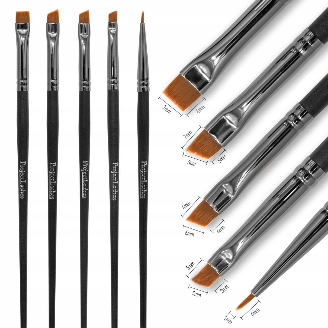 Project Lashes, Zestaw pędzelków skośnych do brwi i nakładania henny, 5 szt.