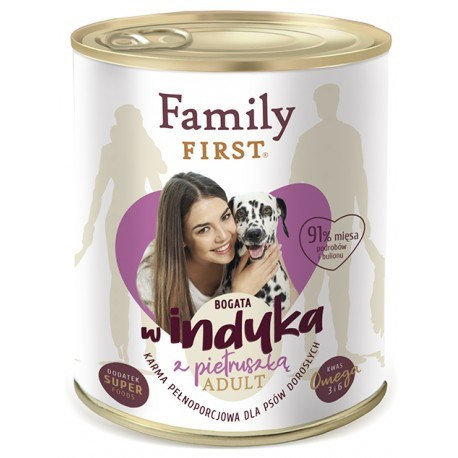 FAMILY FIRST - Mokra karma dla psa dorosłego INDYK Z PIETRUSZKĄ puszka 800g