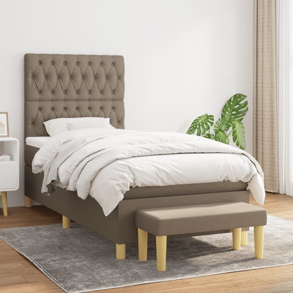 Lumarko Łóżko kontynentalne z materacem, taupe, tkanina, 90x200 cm
