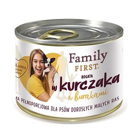 FAMILY FIRST - Mokra karma dla psa małe/dorosłe rasy KURCZAK Z BURAKAMI puszka 200g