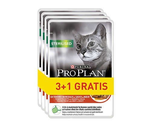 Purina Pro Plan dla kota Cat Sterilised wołowina saszetka 4x85g 3+1 gratis