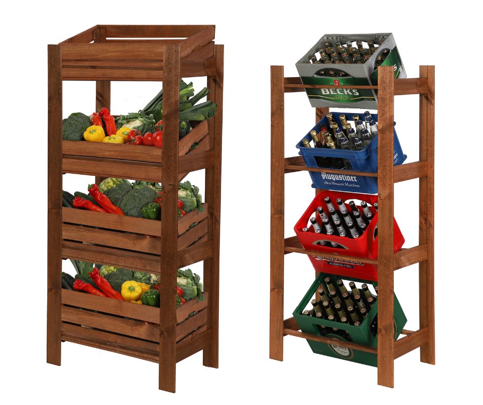 Drewniany Regał Na 4 Skrzynki 149X70X39 Rss Brązowy Do Spiżarni Sklepu / Wamar-Sosenka
