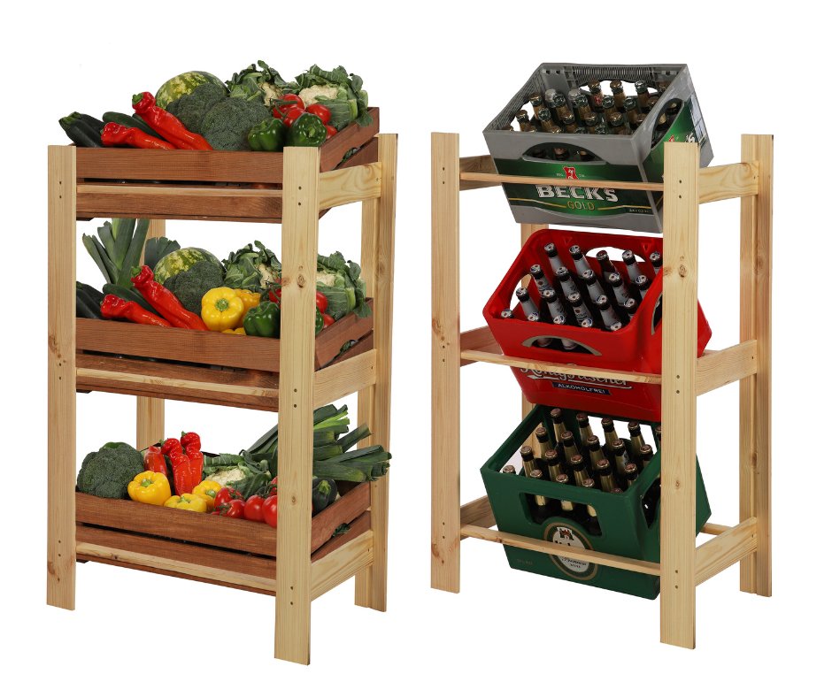 Drewniany Regał Na 3 Skrzynki 107X70X39 Rss Naturalny Do Spiżarni Sklepu / Wamar-Sosenka