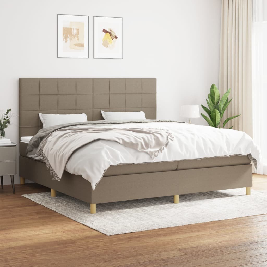 Łóżko kontynentalne z materacem, taupe, tkanina, 200x200 cm Lumarko