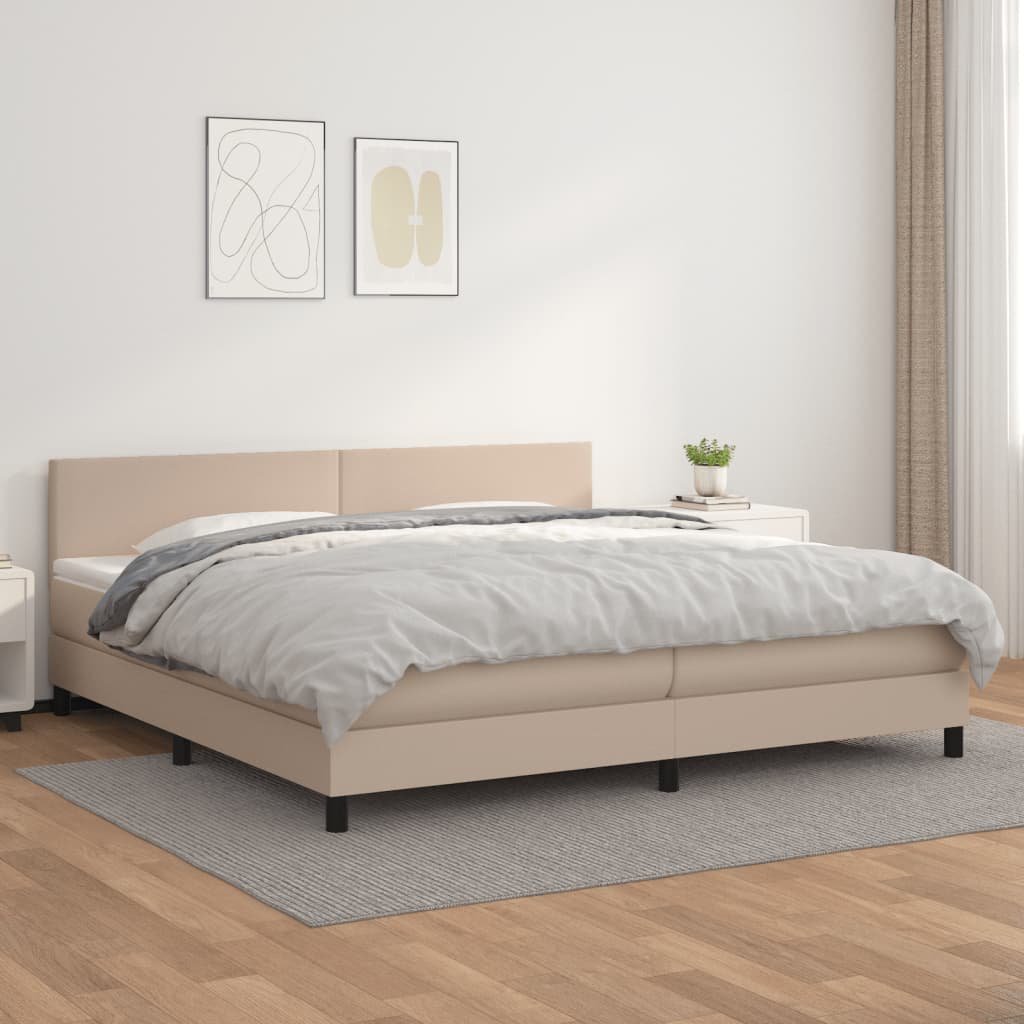 Lumarko Łóżko kontynentalne z materacem, cappuccino ekoskóra 200x200 cm