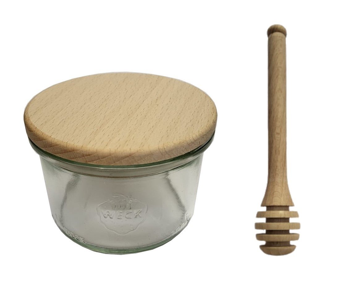 Zestaw Słoików Weck Pojemność 200 Ml Średnica 80mm 12 Sztuk + Drewniane Wieka, Nabierak Do Miodu / Weck