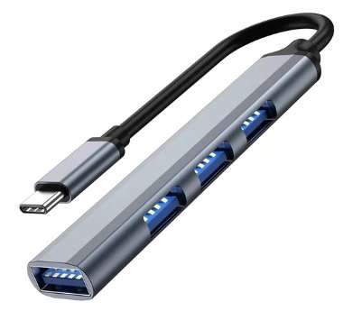Rozdzielacz Hub 4W1 Usb Typ-C - 3X Usb Typ A 2.0 + 1X Usb 3.0 Dc 12V Szary