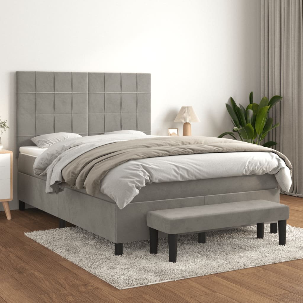 Lumarko Łóżko kontynentalne z materacem  jasnoszare  140x190cm  aksamit