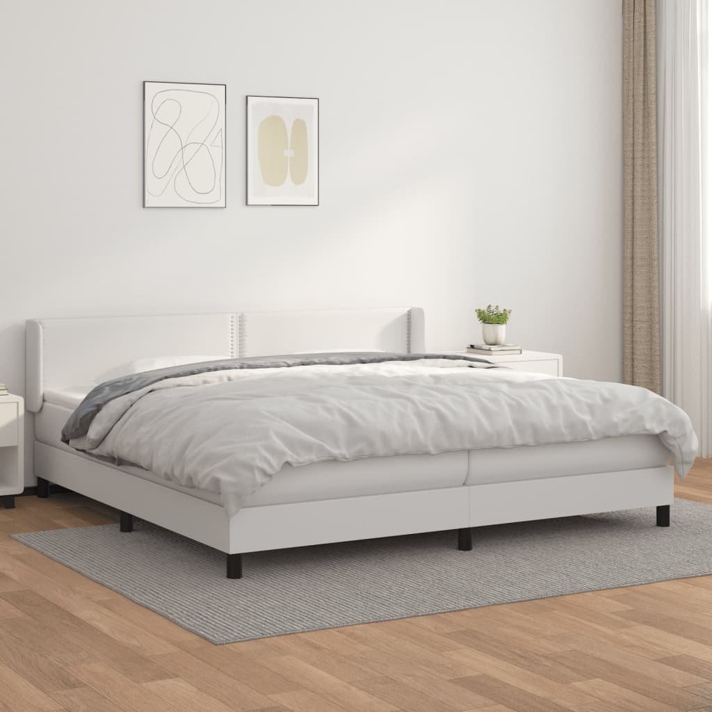 Lumarko Łóżko kontynentalne z materacem, białe, ekoskóra 200x200 cm