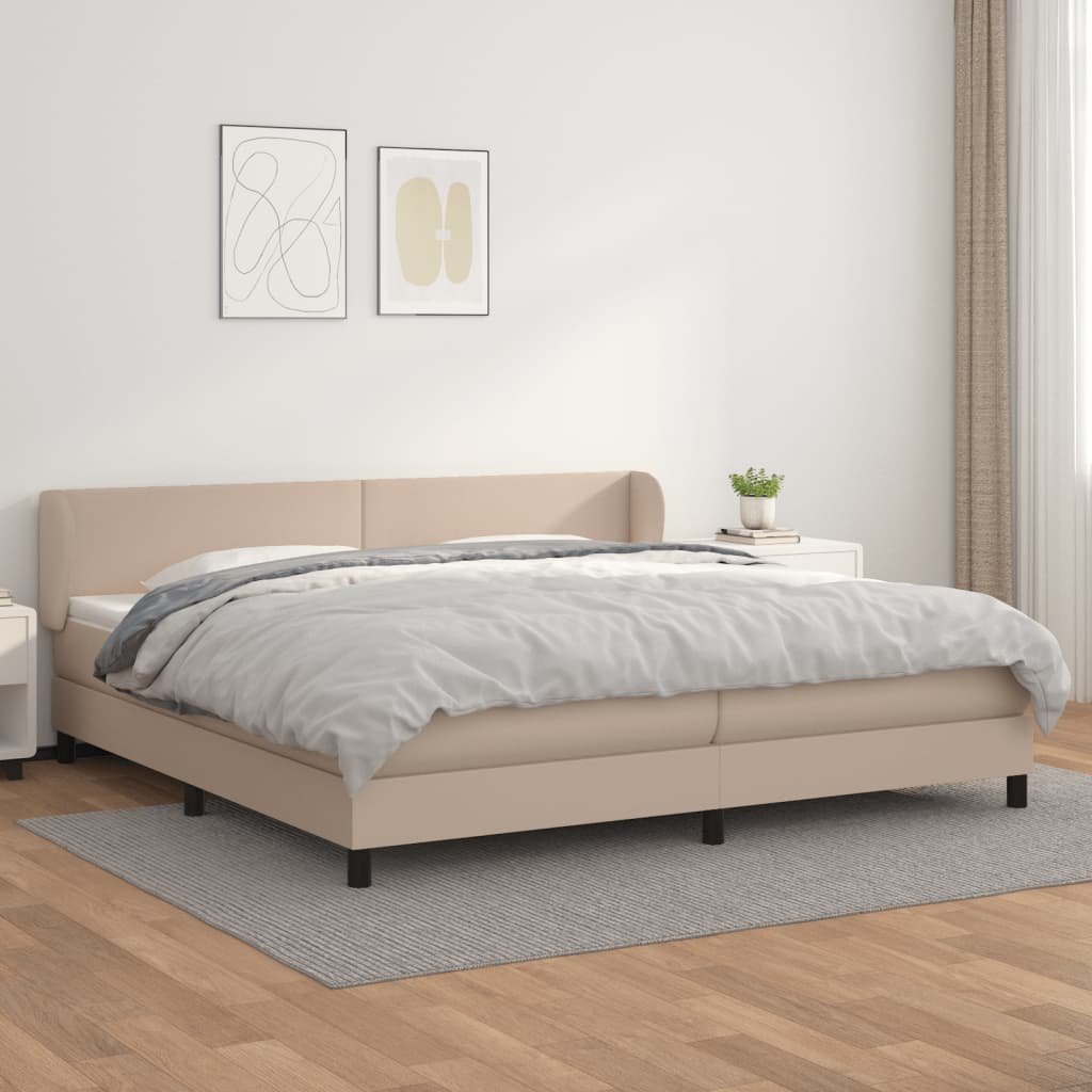 Lumarko Łóżko kontynentalne z materacem, cappuccino ekoskóra 200x200 cm