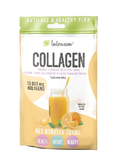 INTENSON Kolagen + kwas hialuronowy + witamina C o smaku pomarańczowym, 11,3g