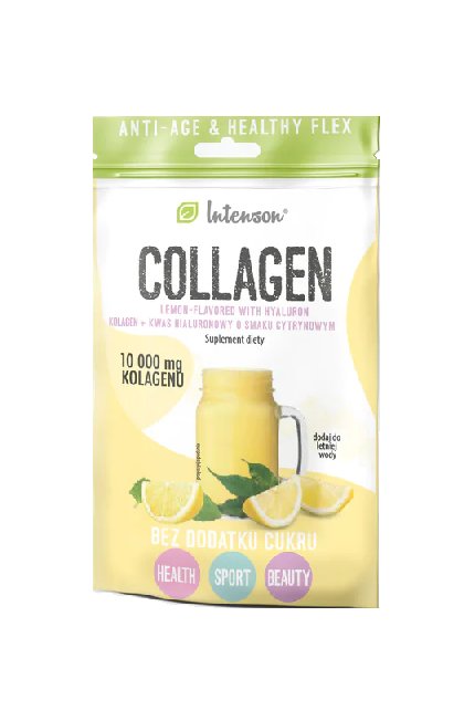INTENSON Kolagen + kwas hialuronowy + witamina C o smaku cytrynowym, 10,7g