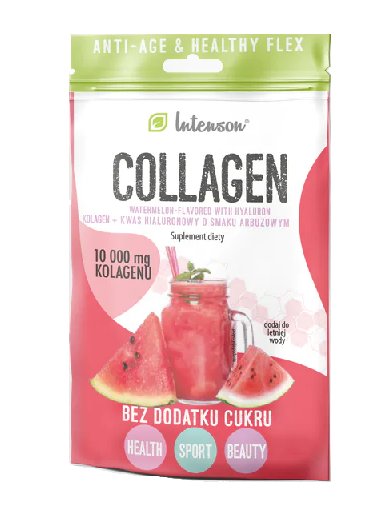 INTENSON Kolagen + kwas hialuronowy + witamina C o smaku arbuzowym, 10,8g