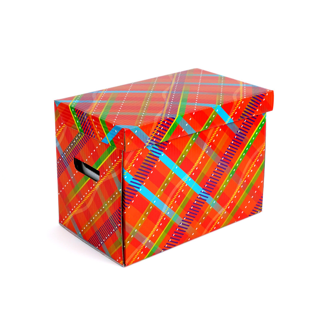 Pudełko Karton Pojemnik Czerwony Krata 38X23X26cm