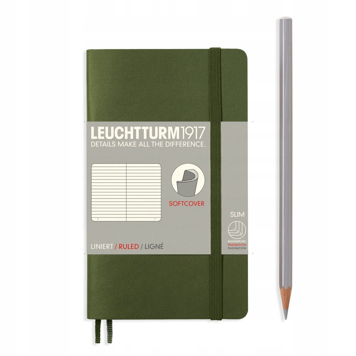 Leuchtturm 1917 349287 Notitieboek, pocket (A6), softcover, gelinieerd, 121 paginas, army 349287