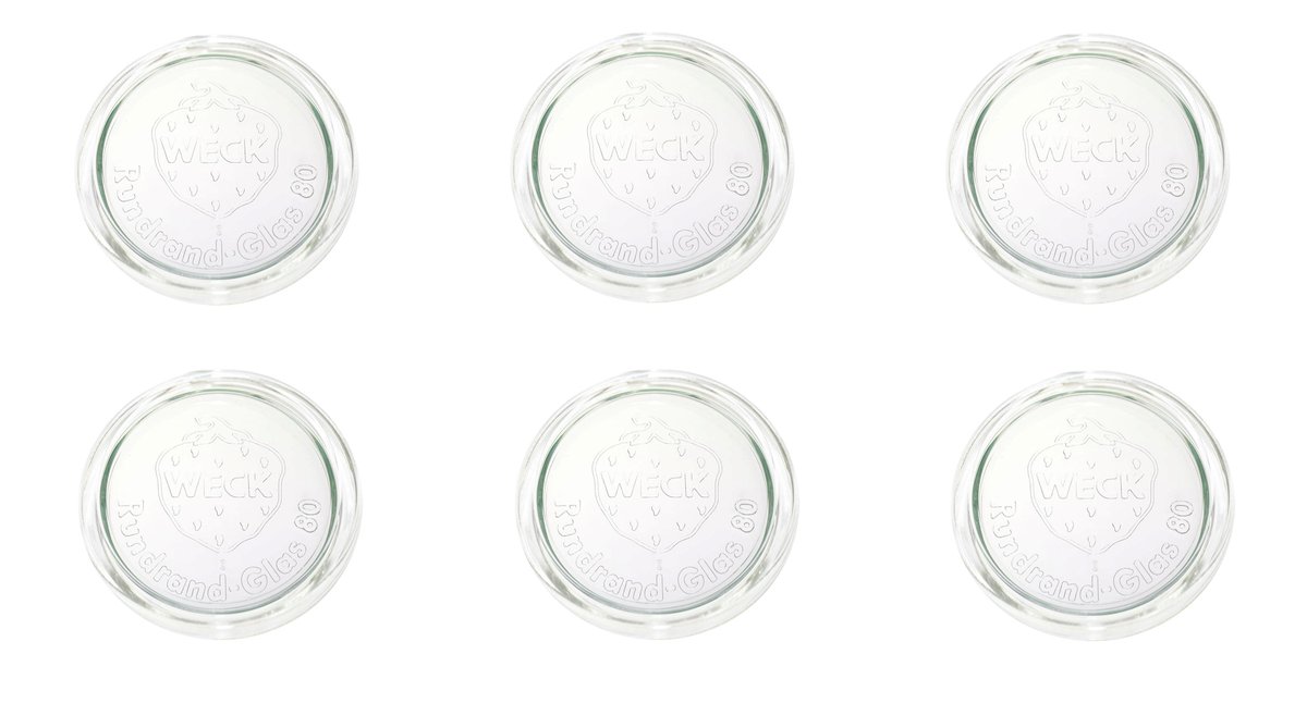Zestaw Wieczek Do Słoików I Karafek Szklane Średnica 80 mm 6 Sztuk / Weck