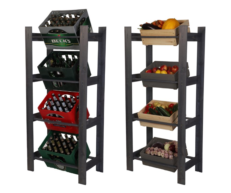 Drewniany Regał Na 4 Skrzynki 149X70X39 Rss Szary Do Spiżarni Sklepu / Wamar-Sosenka